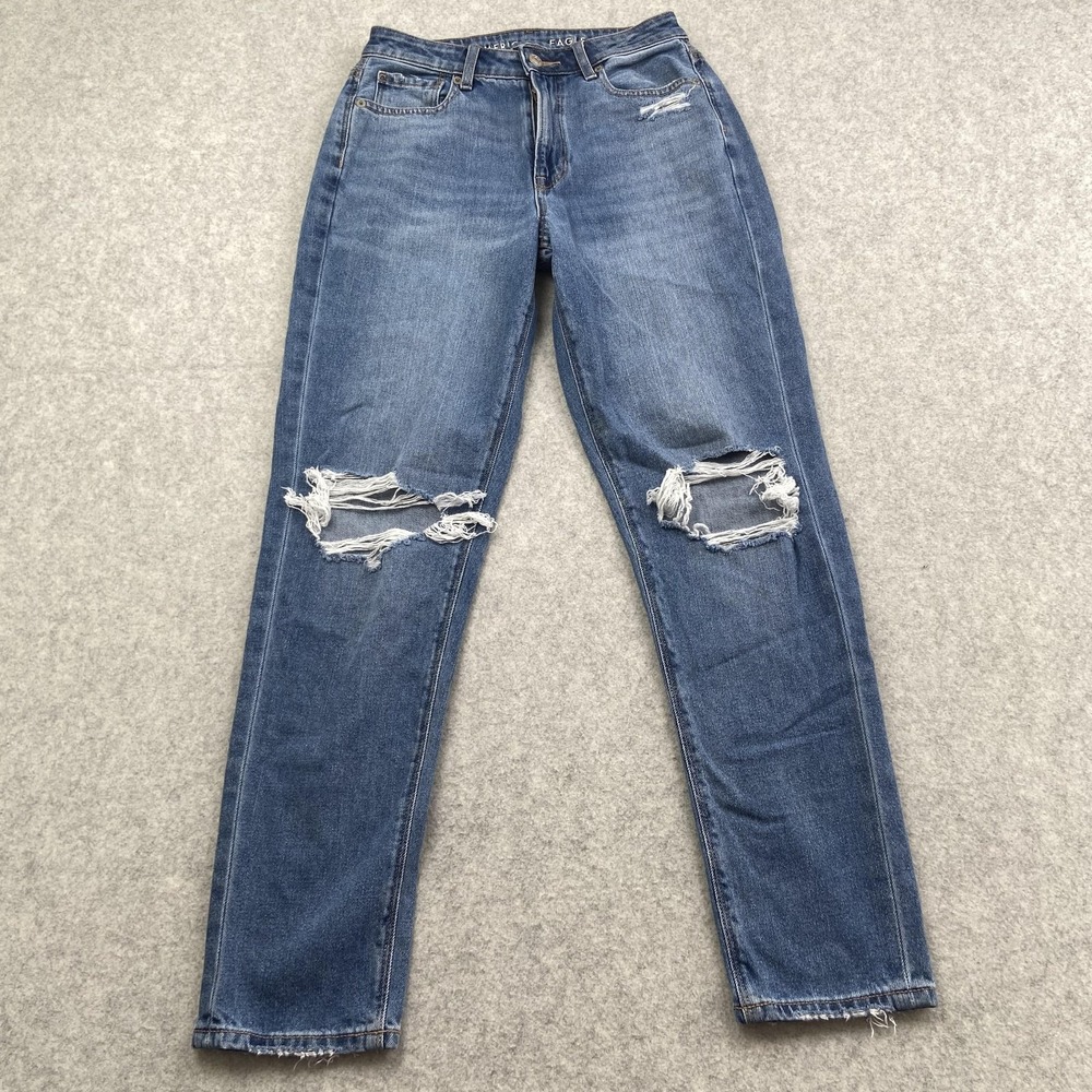 American Eagle Outfitters Mom Jeans Womens 2 (25x27) High Rise Blue Distressed